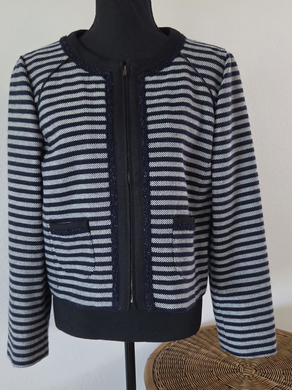 J. Crew Navy and Light Gray Striped Cropped Jacket - Picture 4 of 12